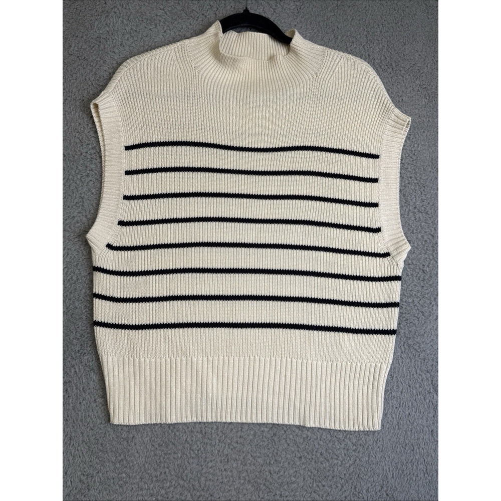 Maeve By Anthropologie Sleeveless Sweater Womens Size Medium Ivory Striped‎ Knit